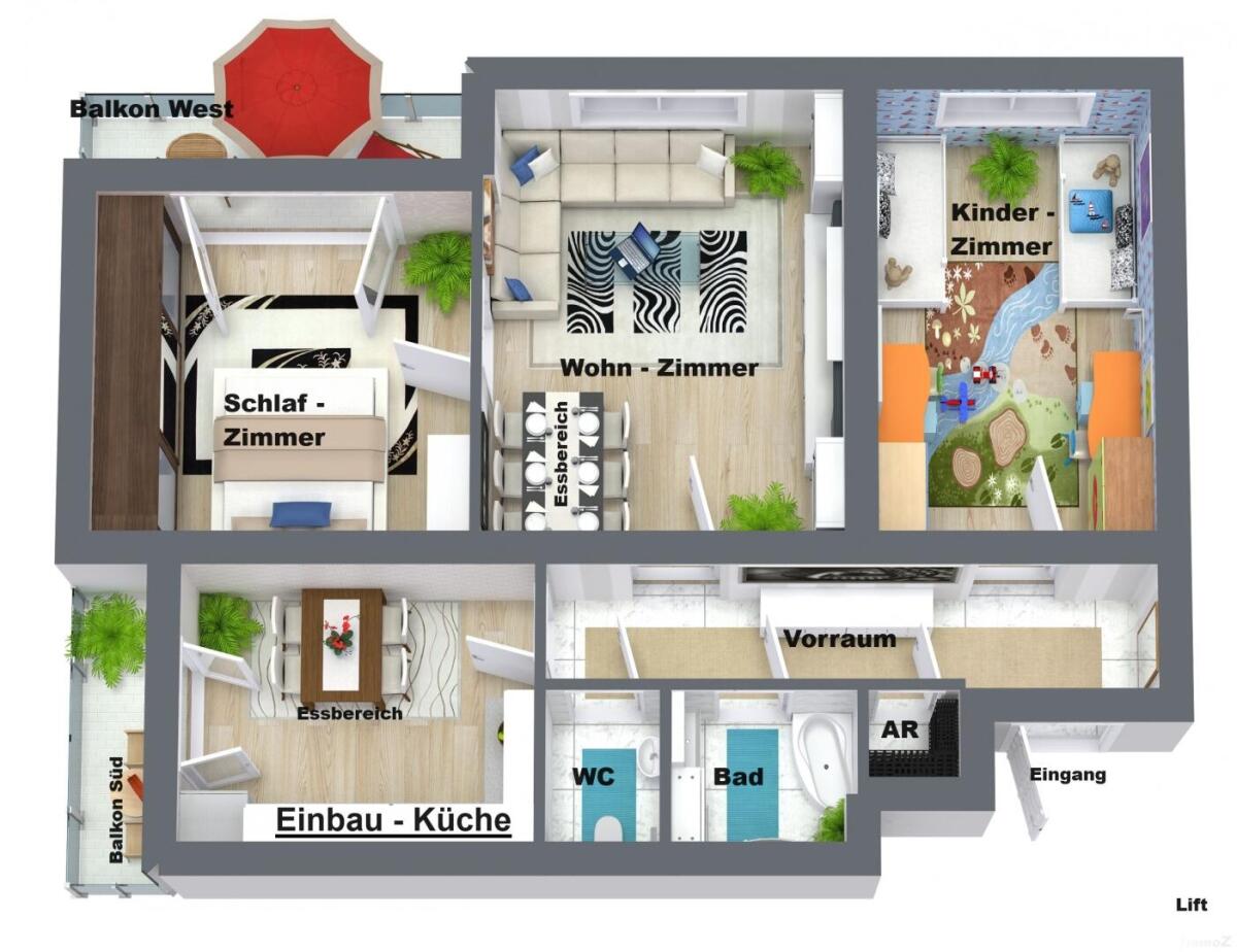 001a 3D Floor Plan beschriftet