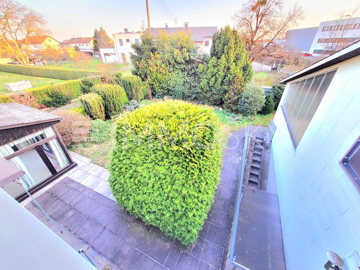 Garten mit Wintergarten und Kellerabgang