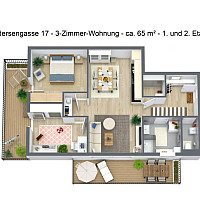 Andersengasse 17 - 3-Zimmer-Wohnung - ca. 65 m² - 1. und 2. Etage - 3D Floor Plan