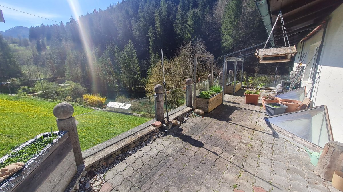 Ostseitige Terrasse mit Blick auf die Teichanlage!