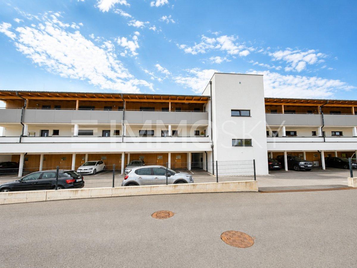 Aussenansich mit Carports und Zufahrt