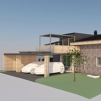 Hauhälfte Eingang mit Carport