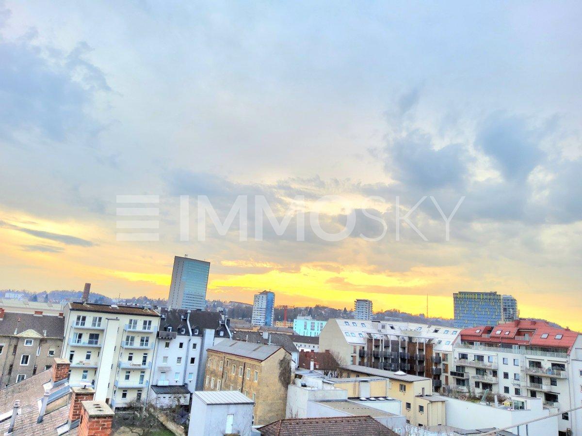 Panoramablick über Dächer von Linz