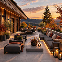 Luxuriöse Herbstterrasse mit Bergblick
