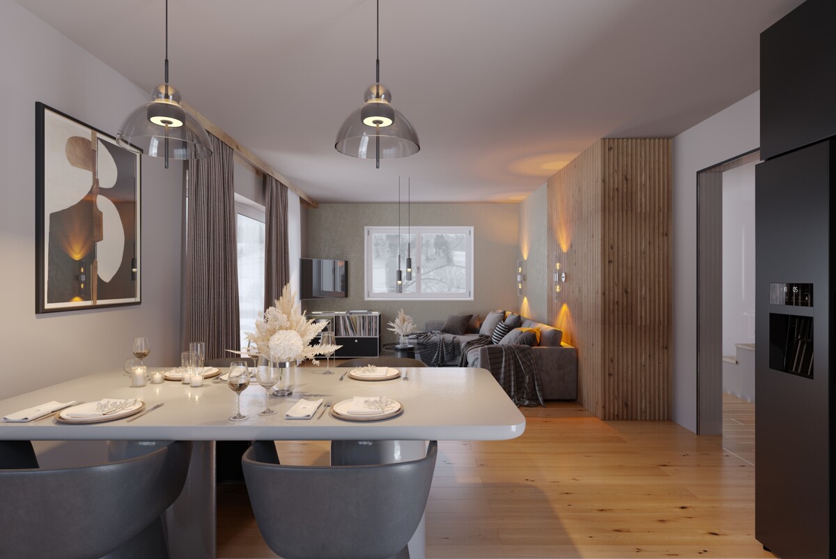 Wohnraum Tisch gedreht