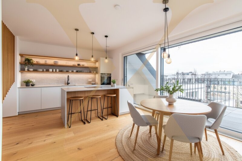 Bsp. Wohn-/Ess-/Kochbereich I - Visualisierung ? Einrichtung mittels KI ergänzt